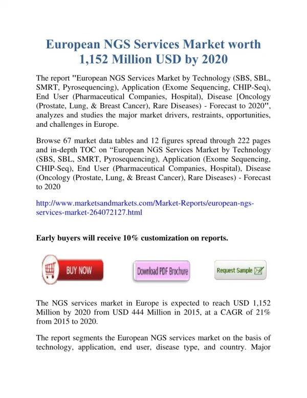 European NGS Services Market worth $ 1,152 Million by 2020