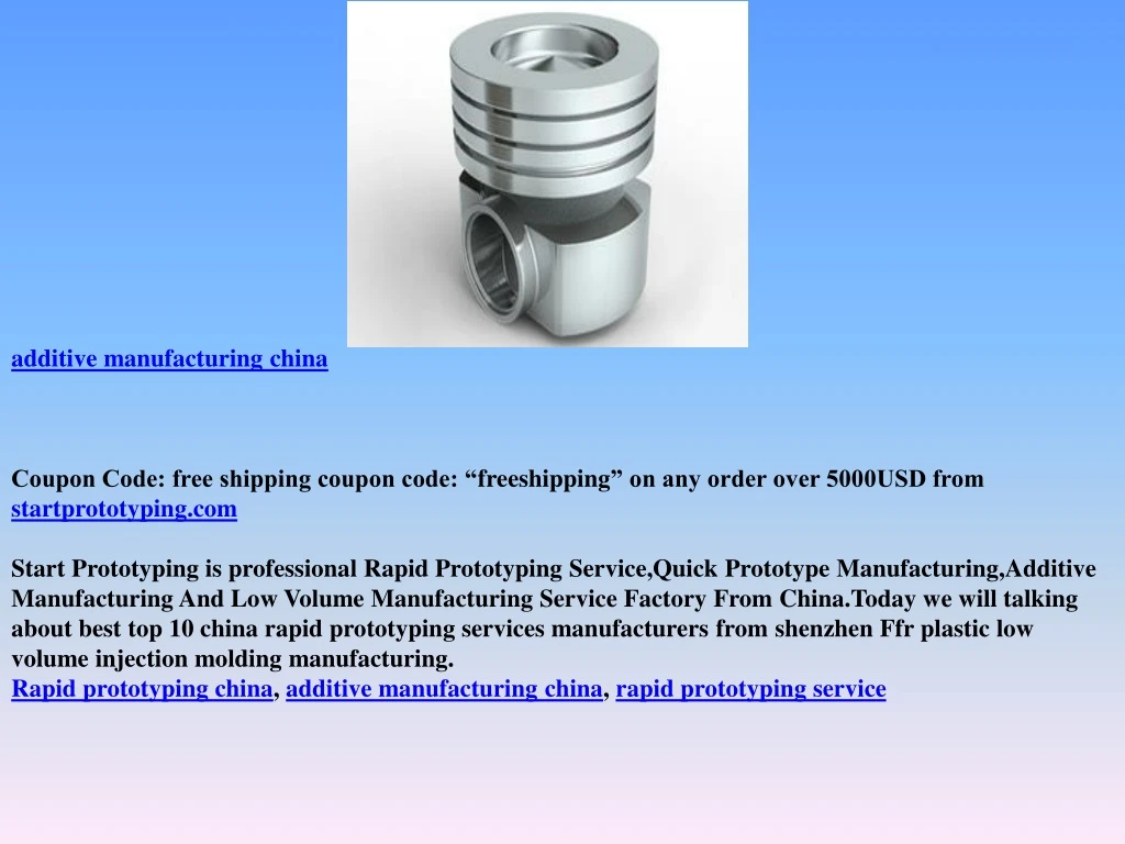 additive manufacturing china coupon code free
