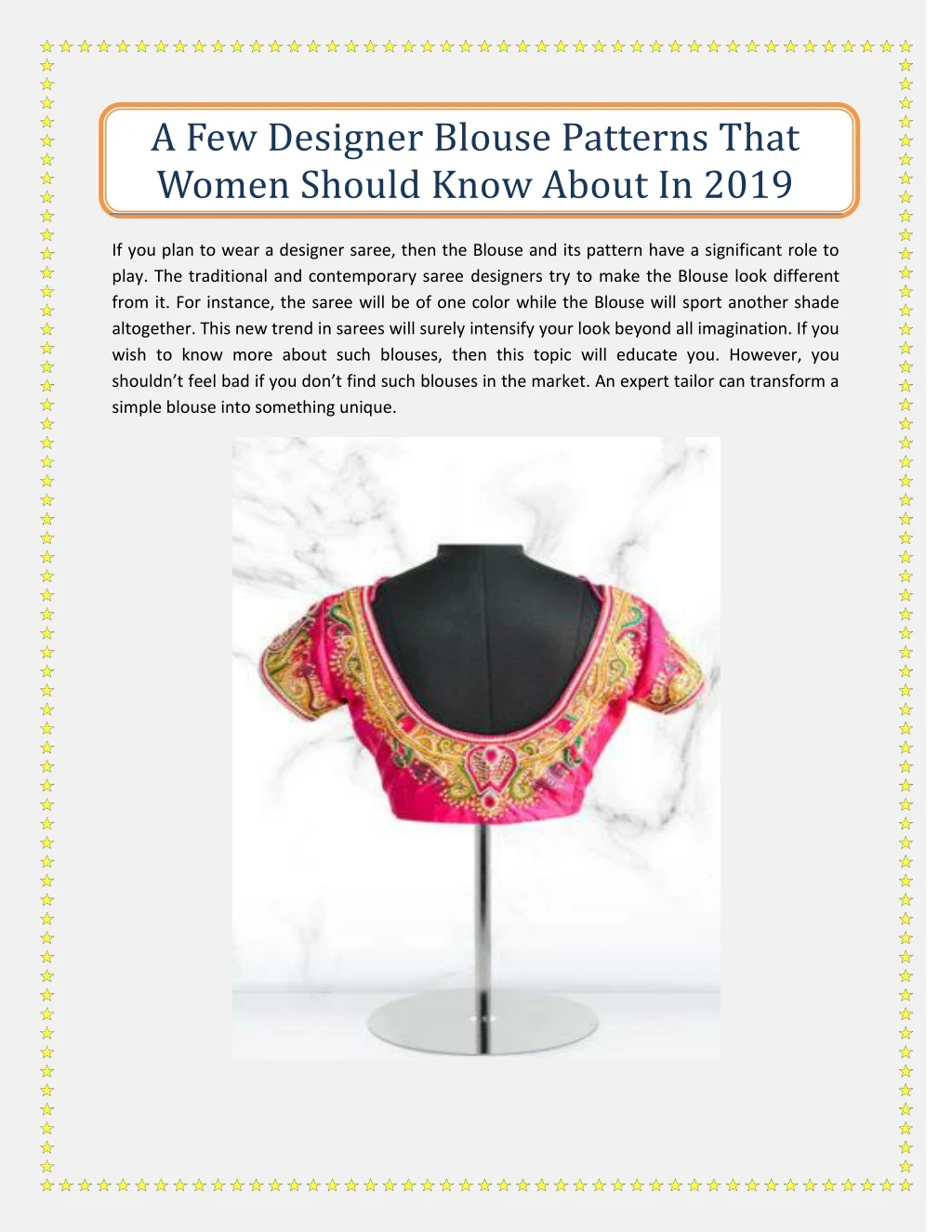 a few designer blouse patterns that women should