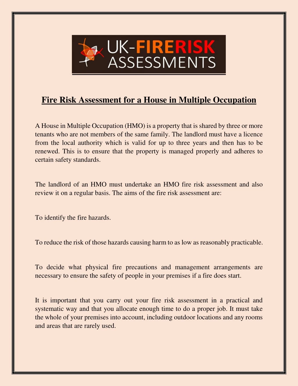 fire risk assessment for a house in multiple