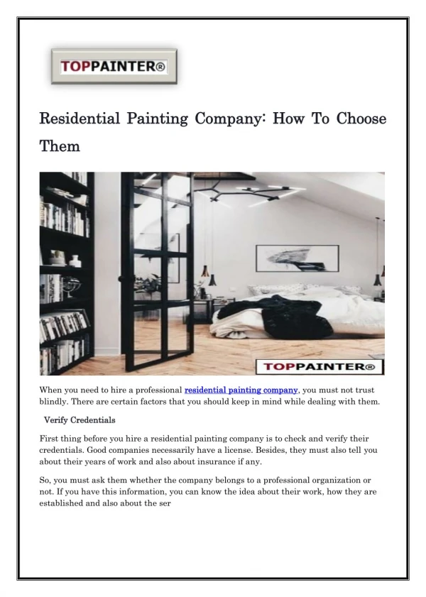 Residential Painting Company: How To Choose Them