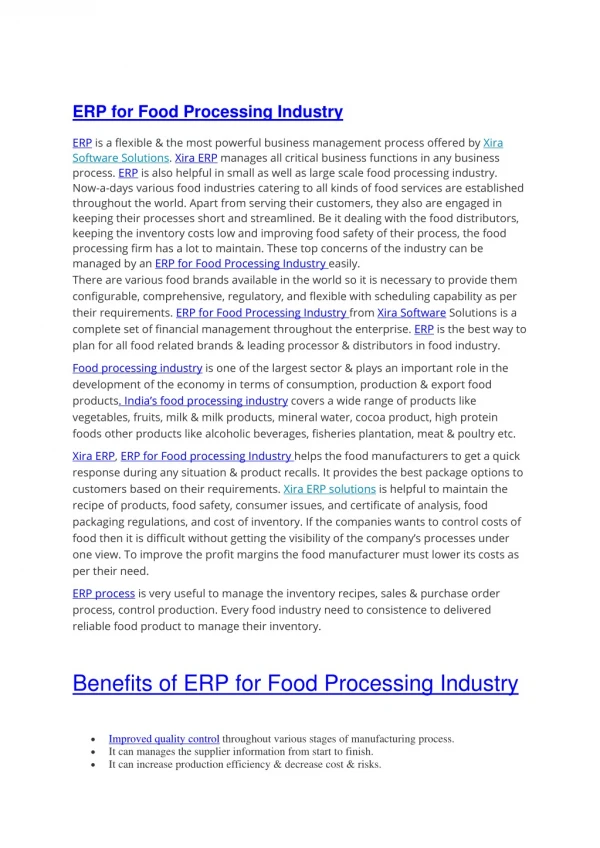 ERP for Food Processing Industry