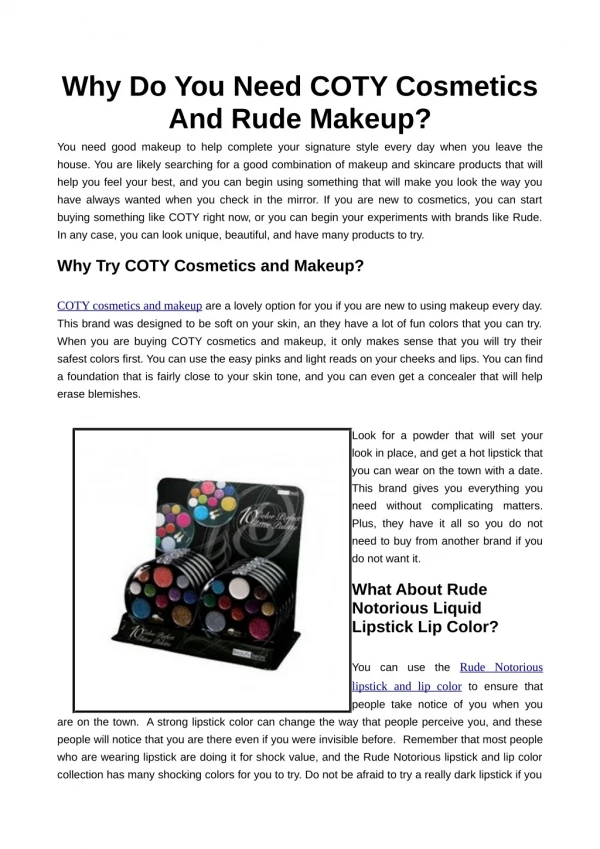 Why Do You Need COTY Cosmetics And Rude Makeup?