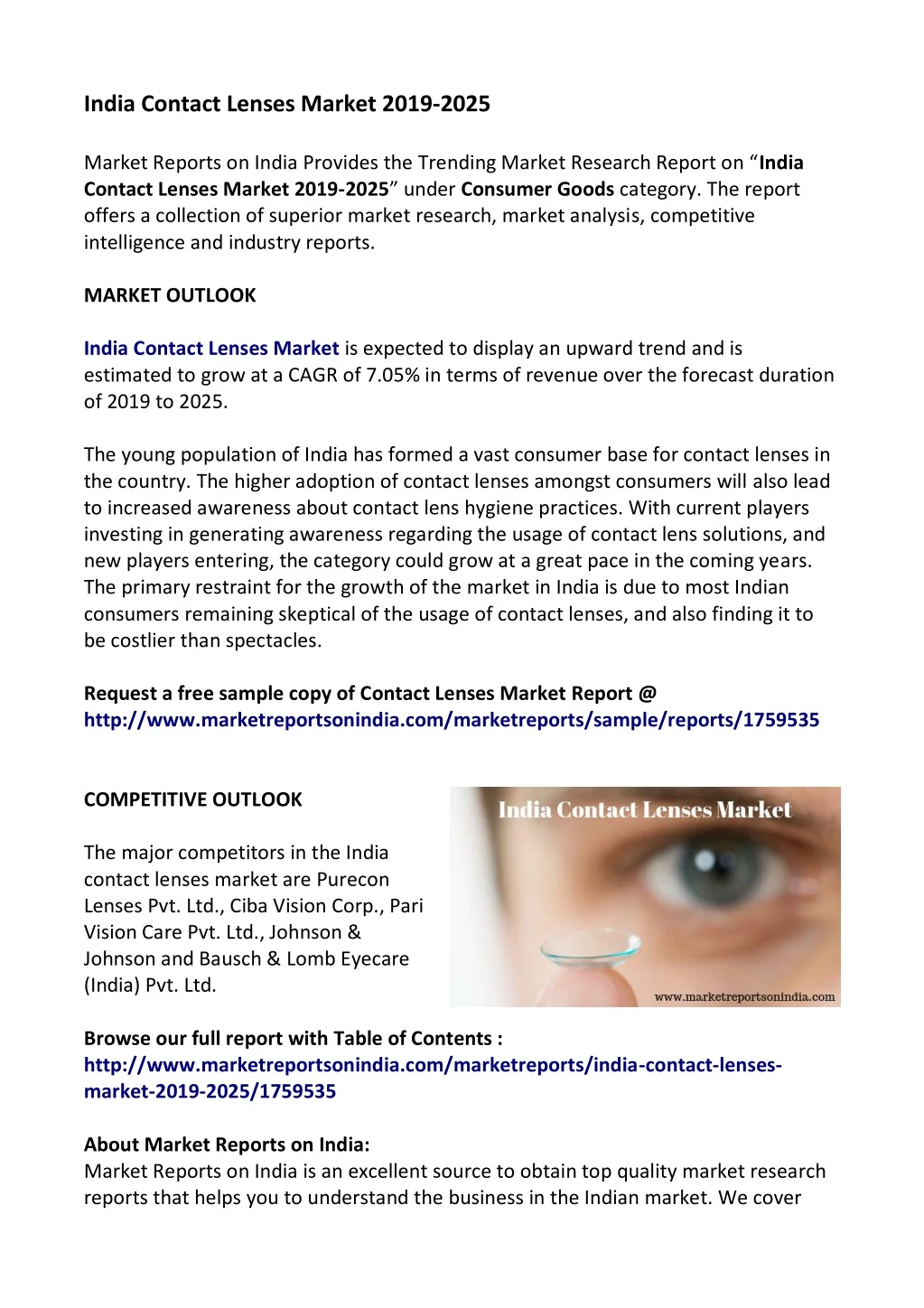 india contact lenses market 2019 2025 market