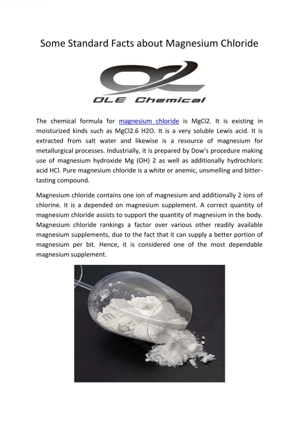 Some Standard Facts about Magnesium Chloride