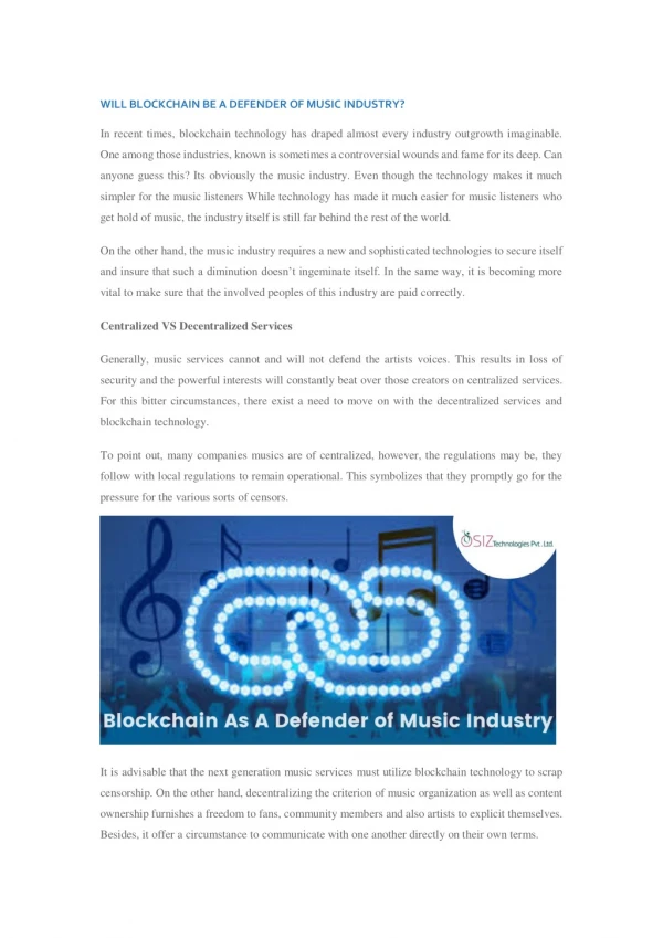 BLOCKCHAIN BE A DEFENDER OF MUSIC INDUSTRY