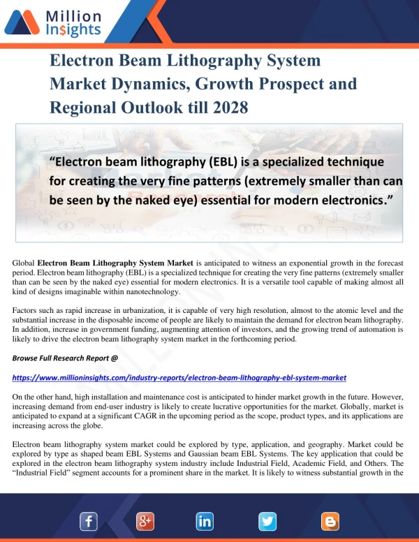 Electron Beam Lithography System Market Dynamics, Growth Prospect and Regional Outlook till 2028