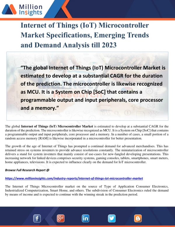 Internet of Things (IoT) Microcontroller Market Specifications, Emerging Trends and Demand Analysis till 2023