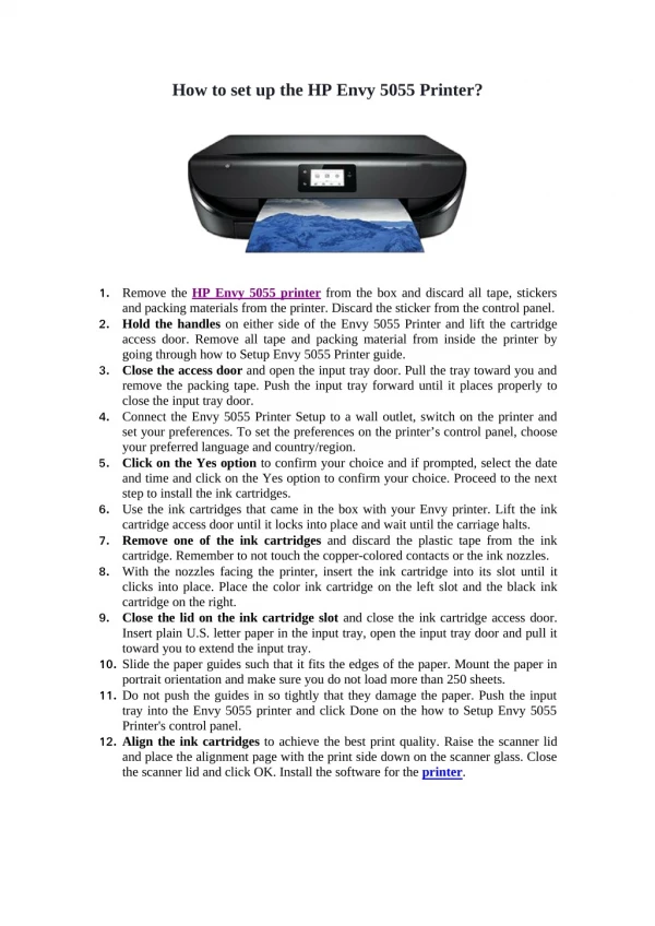 How to set up the HP Envy 5055 Printer?