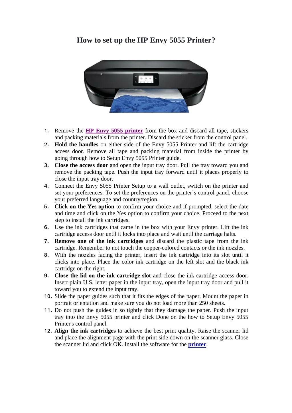 how to set up the hp envy 5055 printer