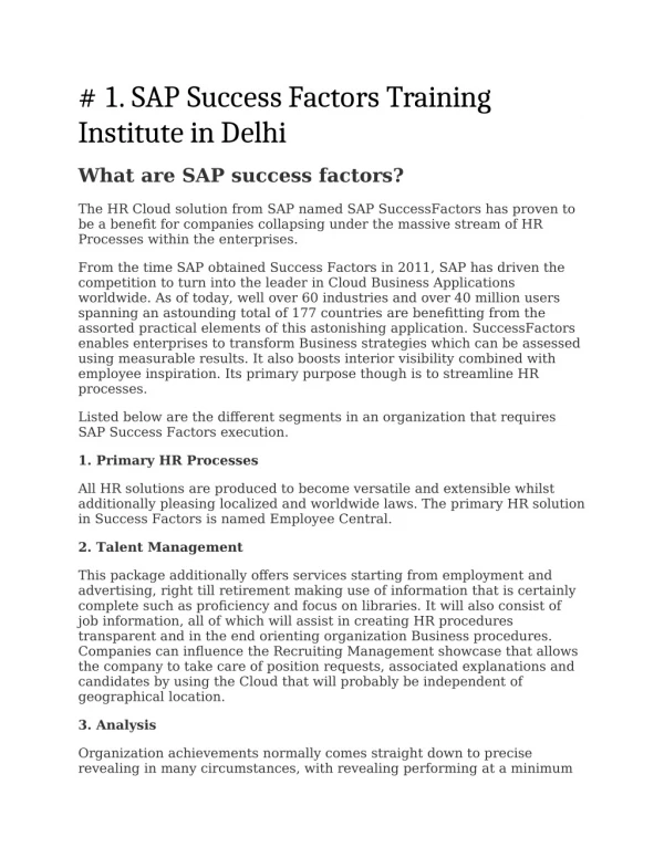 SAP Success Factors Training Institute in Delhi