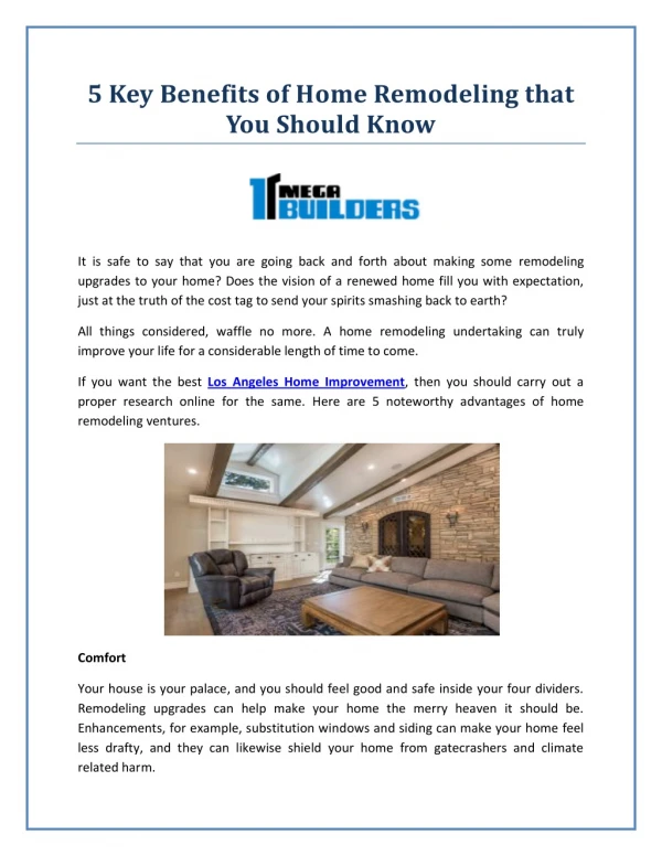 5 Key Benefits of Home Remodeling that You Should Know