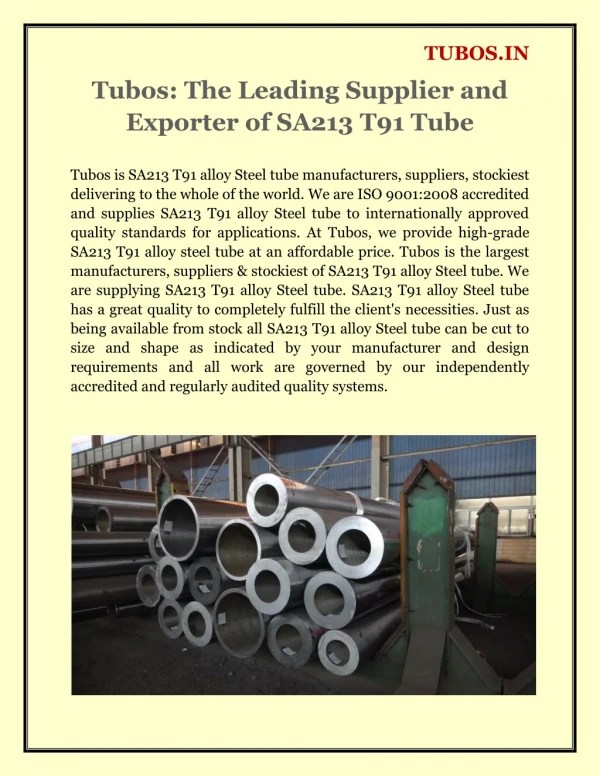 Tubos: The Leading Supplier and Exporter of SA213 T91 Tube