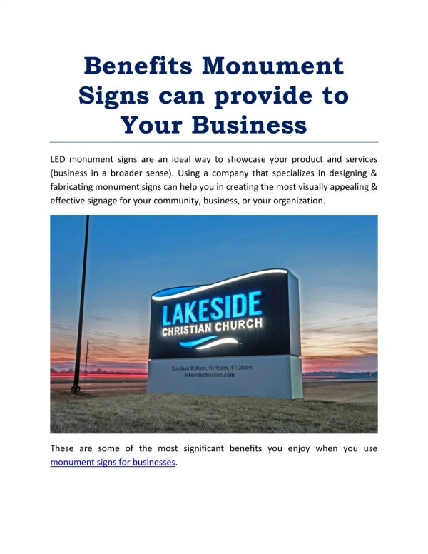 Benefits Monument Signs can provide to Your Business