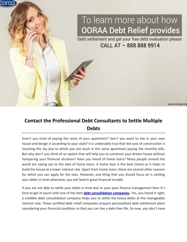 Contact the Professional Debt Consultants to Settle Multiple Debts