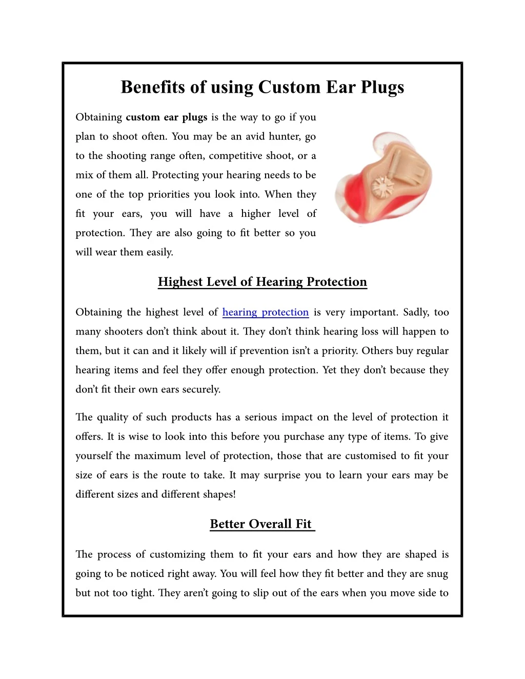 benefits of using custom ear plugs