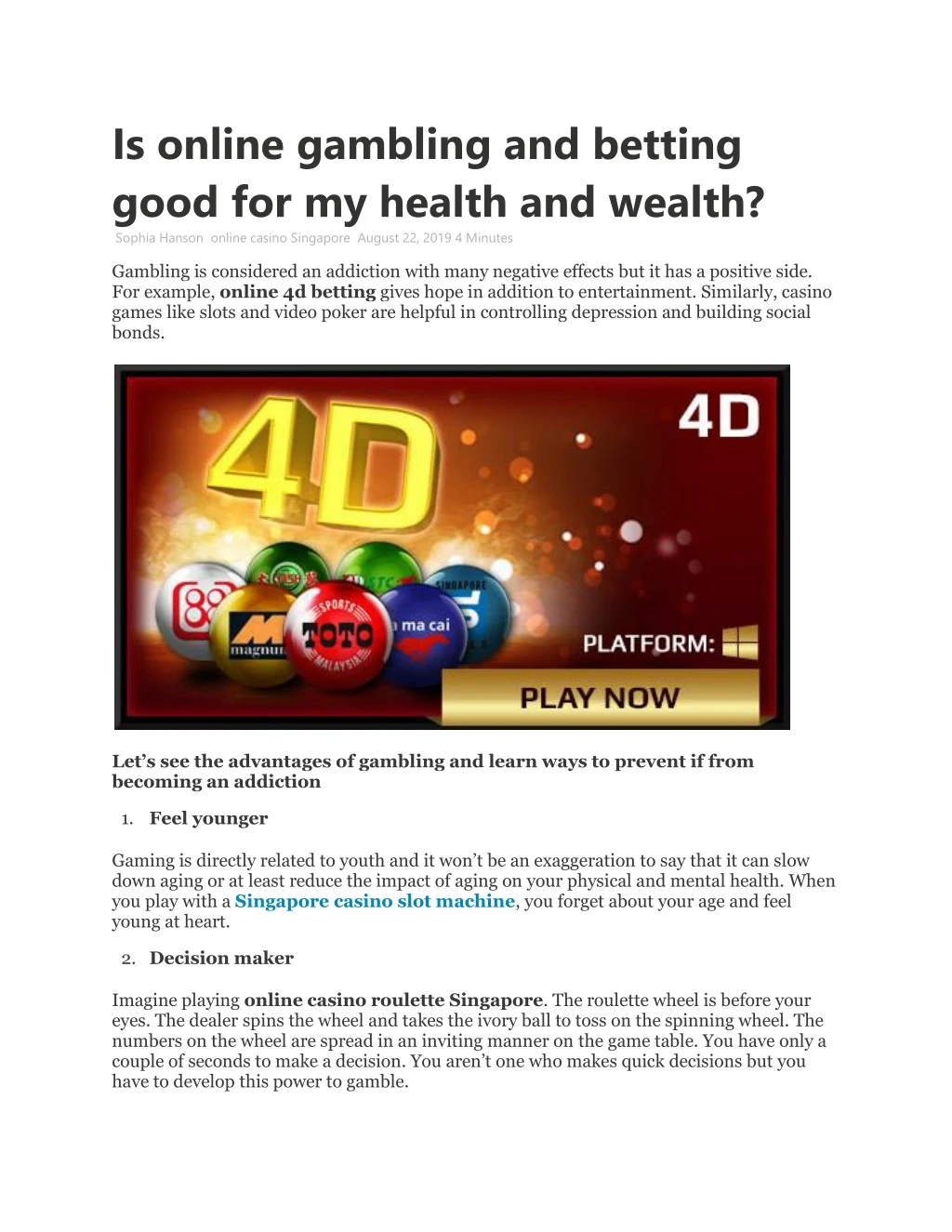 is online gambling and betting good for my health