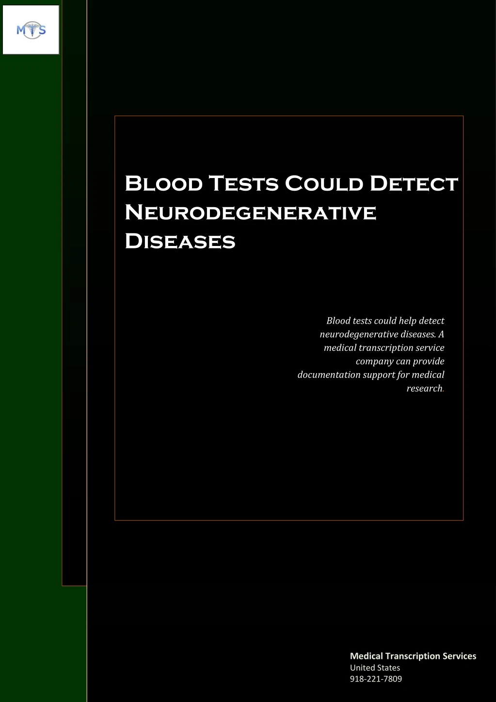 blood tests could detect neurodegenerative