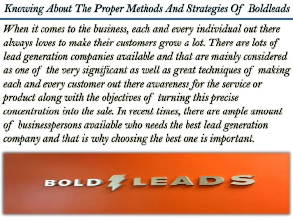 Knowing About The Proper Methods And Strategies Of Boldleads