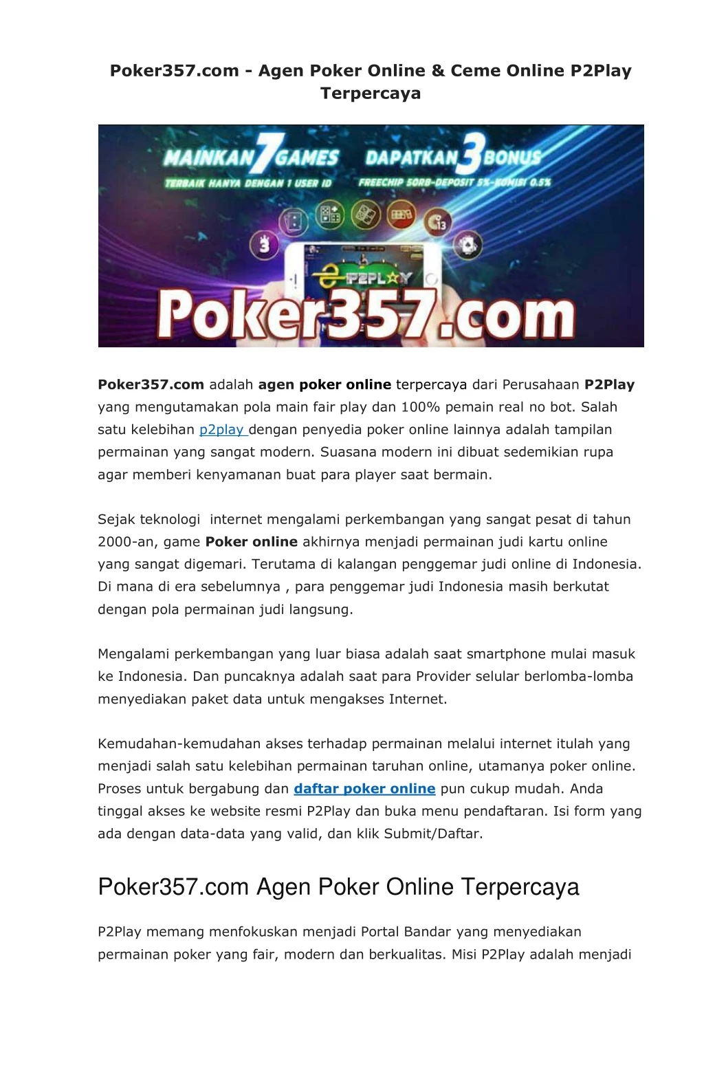 poker357 com agen poker online ceme online p2play