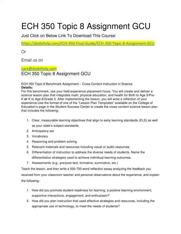 ECH 350 Topic 8 Assignment GCU