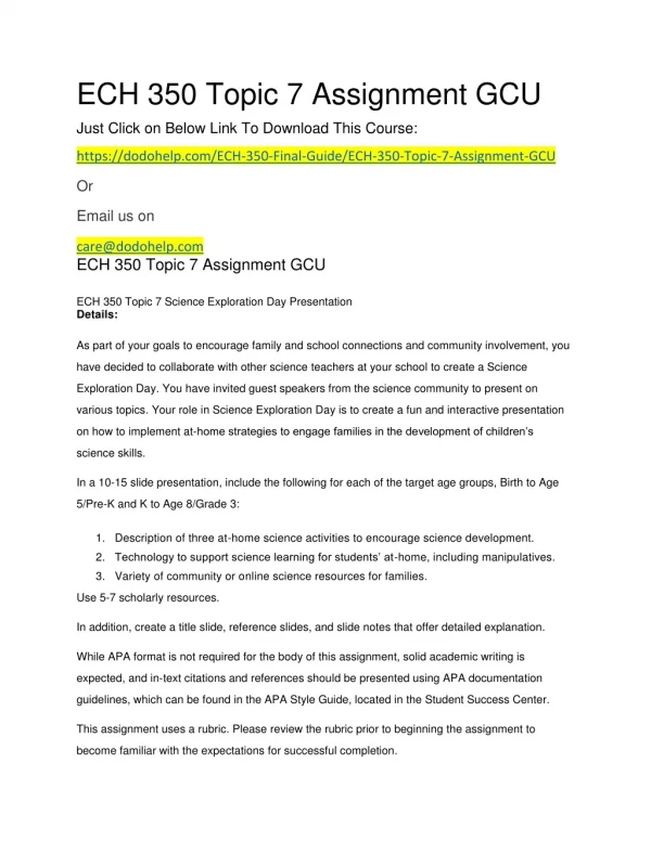 ECH 350 Topic 7 Assignment GCU