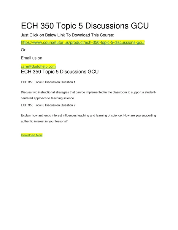 ECH 350 Topic 5 Discussions GCU