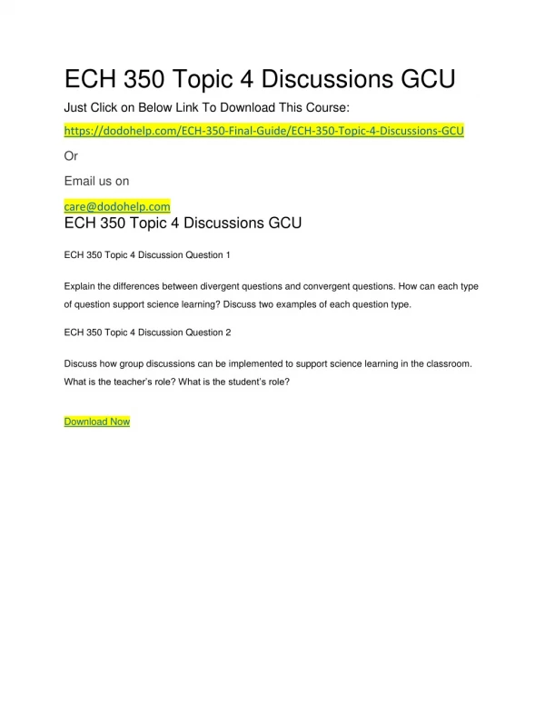 ECH 350 Topic 4 Discussions GCU