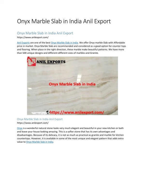 Onyx Marble Slab in India Anil Export