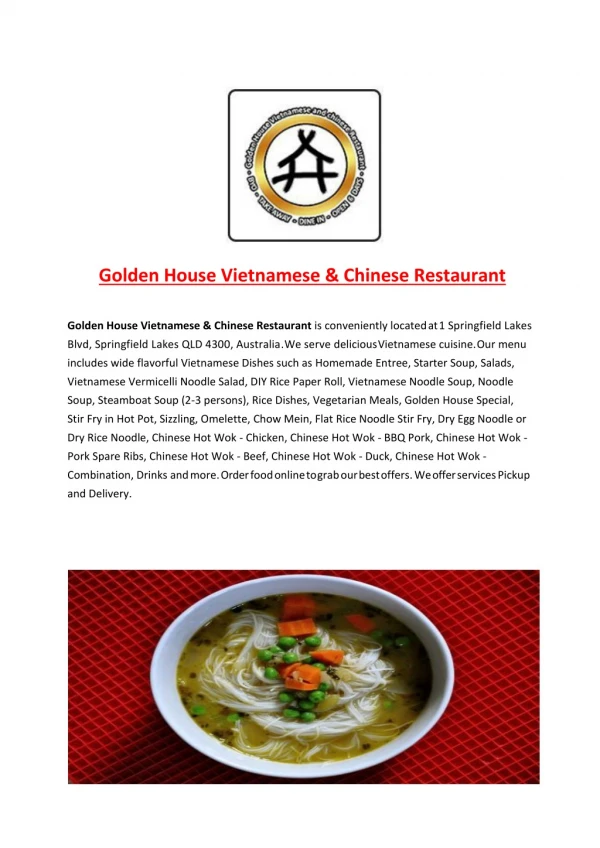 15% Off - Golden House Vietnamese & Chinese Restaurant-Springfield - Order Food Online