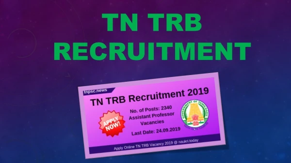 TRB Recruitment 2019 Apply 2340 TN TRB PG Assistant Professor Posts