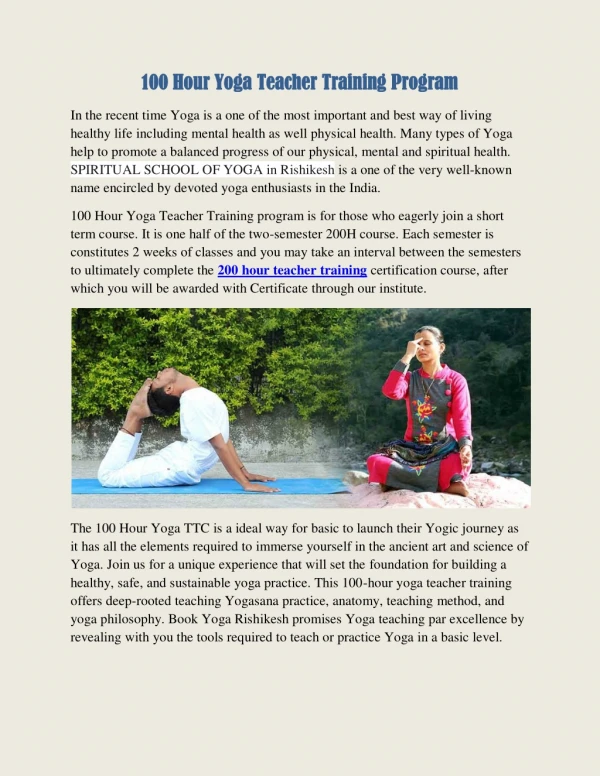 100 Hour Yoga Teacher Training Program