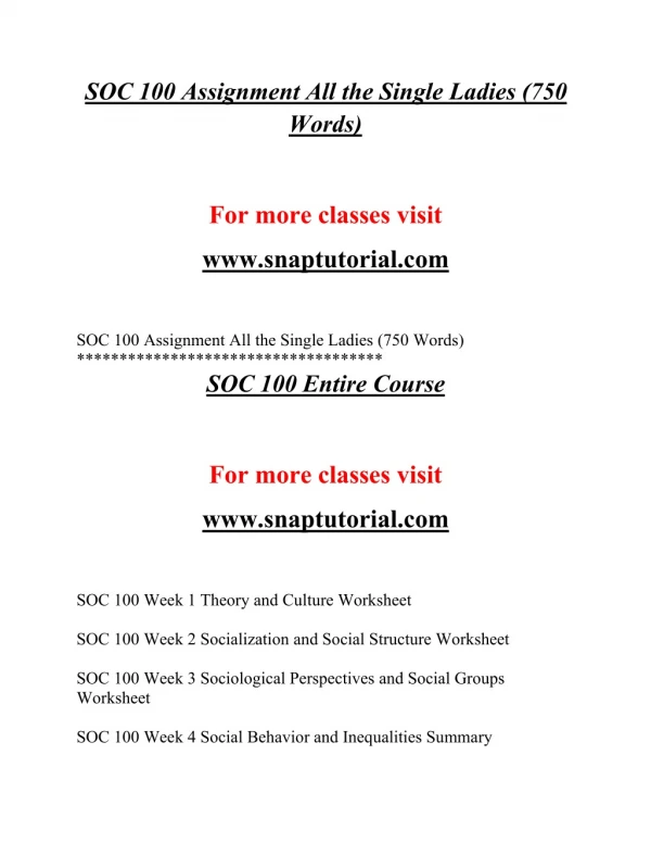 SOC 100 Education Organization / snaptutorial.com