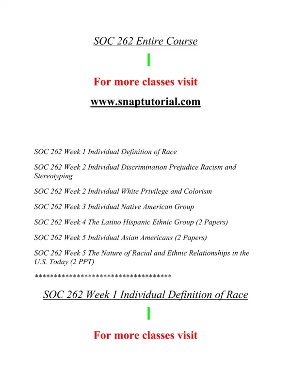SOC 262 Education Organization / snaptutorial.com