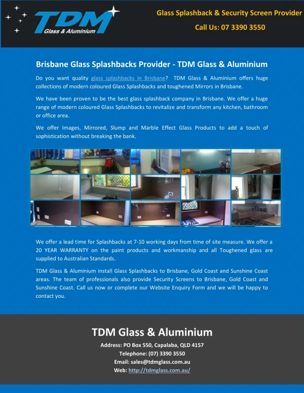 Brisbane Glass Splashbacks Provider - TDM Glass & Aluminium