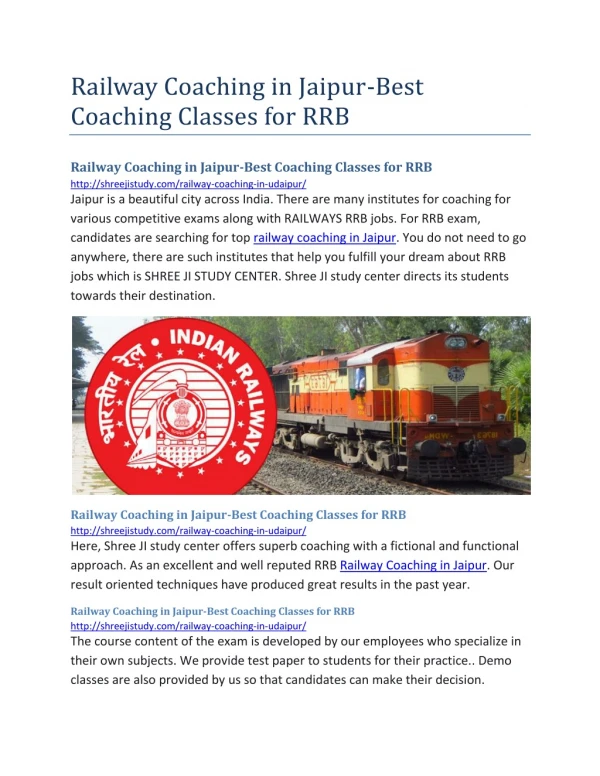 Railway Coaching in Jaipur