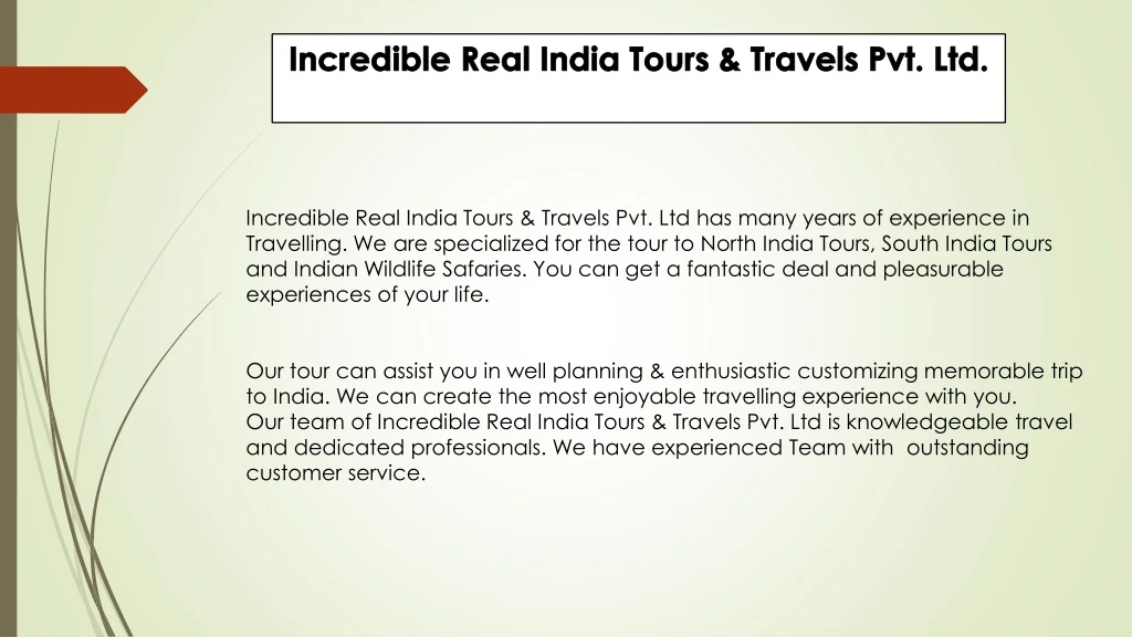 incredible real india tours travels pvt ltd