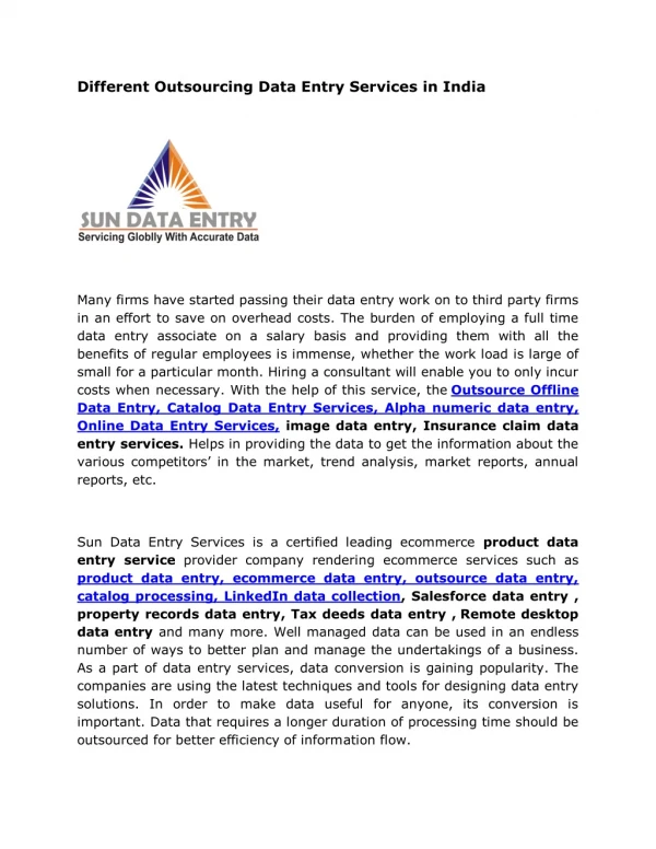 different outsourcing data entry services in india