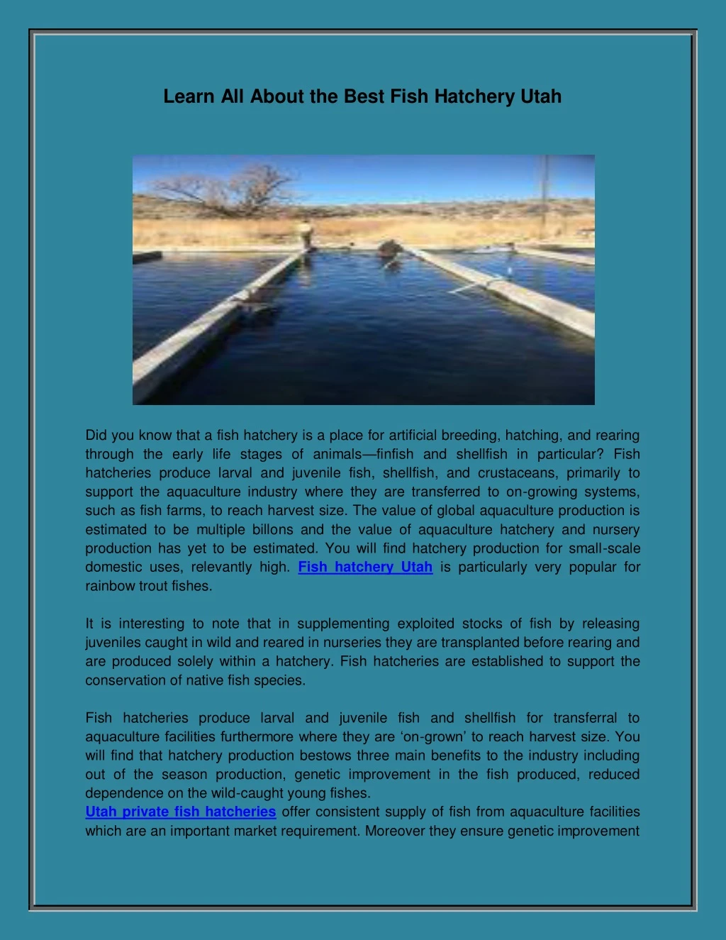 learn all about the best fish hatchery utah