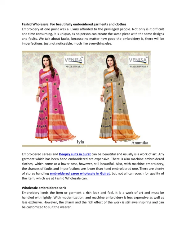 Fashid Wholesale: For beautifully embroidered garments and clothes