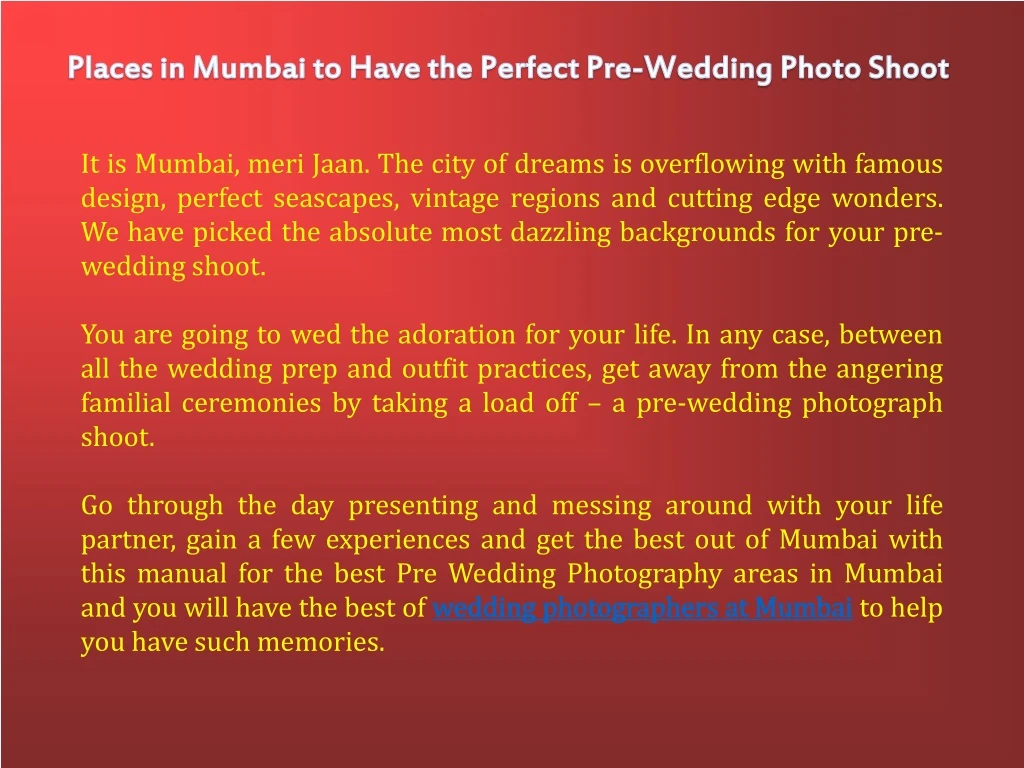 places in mumbai to have the perfect pre wedding