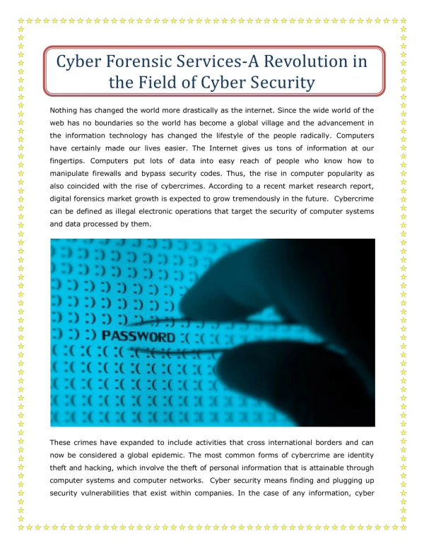 Cyber Forensic Services: A Revolution in the Field of Cyber Security
