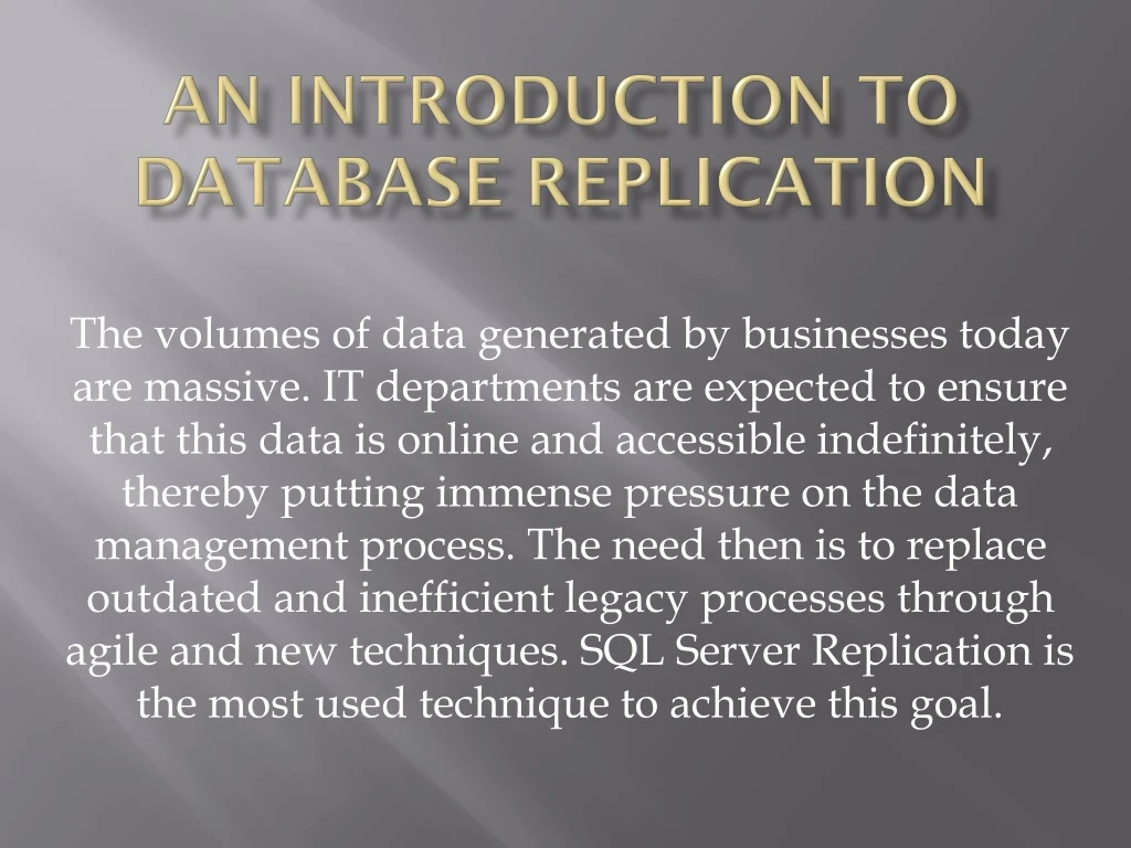 an introduction to database replication