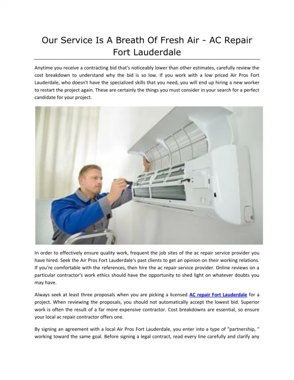 Our Service Is A Breath Of Fresh Air - AC Repair Fort Lauderdale