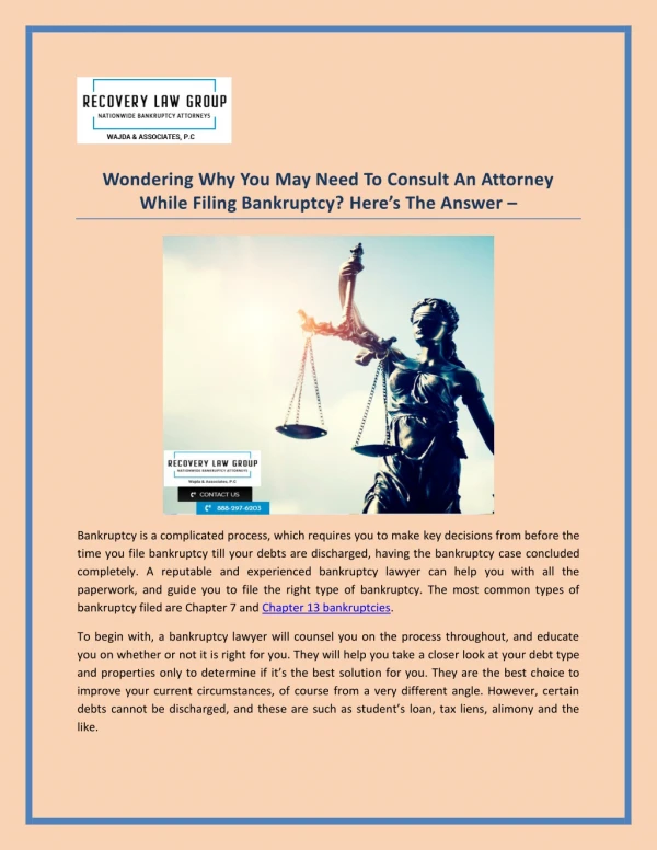 Wondering Why You May Need To Consult An Attorney While Filing Bankruptcy