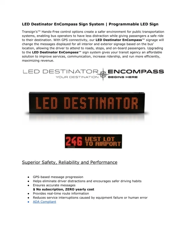 LED Destinator EnCompass Sign System | Programmable LED Sign