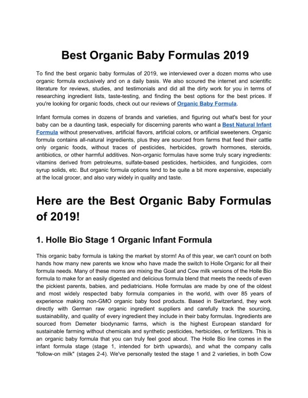 Best Organic Baby Formulas 2019