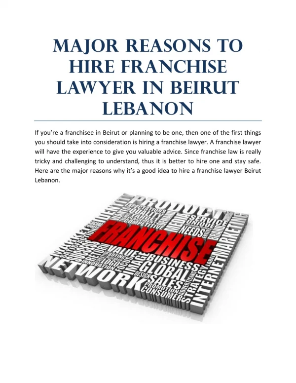 Major Reasons to Hire Franchise Lawyer in Beirut Lebanon