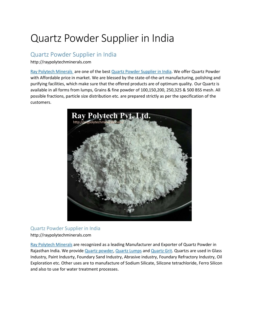 quartz powder supplier in india