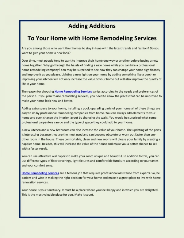 Adding Additions To Your Home with Home Remodeling Services